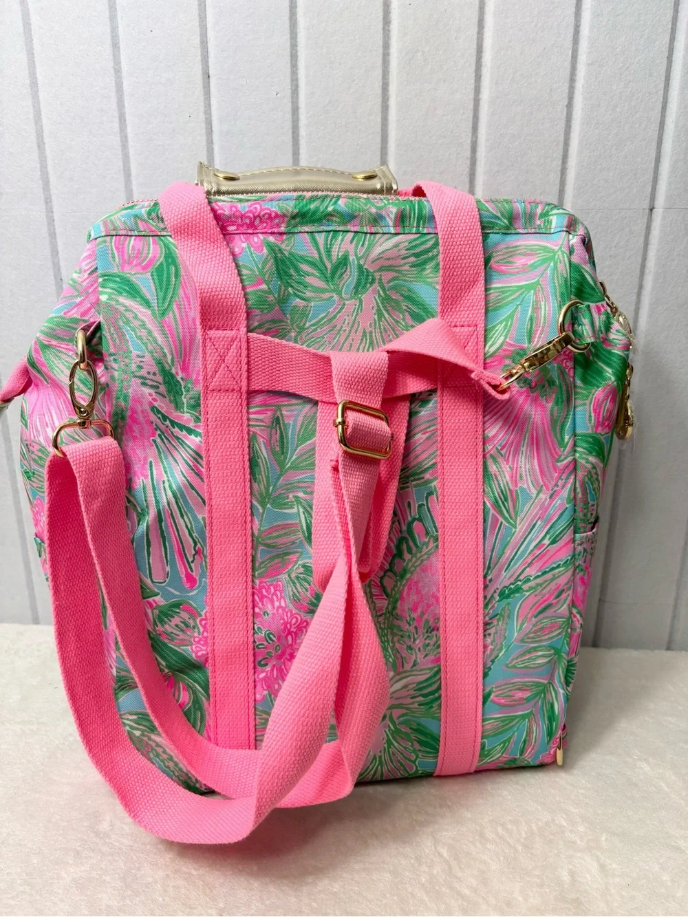 Lilly Pulitzer Cooler Backpack / Crossbody Pink & Green Floral Backpack Tote NEW
